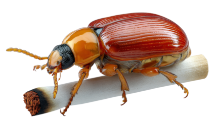 Beetle Peril: A striking macro photograph unveils the danger to an insect, the insect on a cigarette that represents a health hazard.