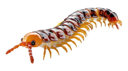 Fototapeta premium Centipede: A detailed macro shot revealing the intricate anatomy of a centipede, showcasing its segmented body, numerous legs, and unique features in crisp focus.
