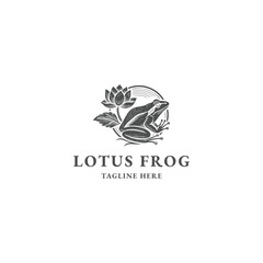 Obraz premium Lotus frog logo engraving design vector artwork illustration