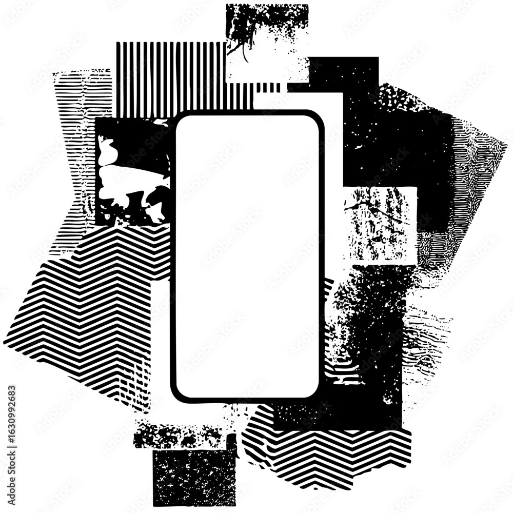 Poster Vector Abstract geometric composition with rectangular frame and textured shapes.