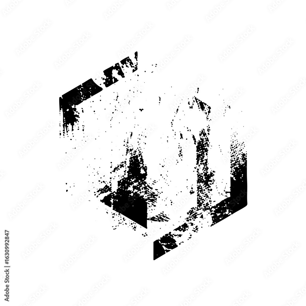 Poster vector isometric cube with distressed texture creates a modern geometric .