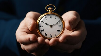 Vintage pocket watch held in hands with elegant design