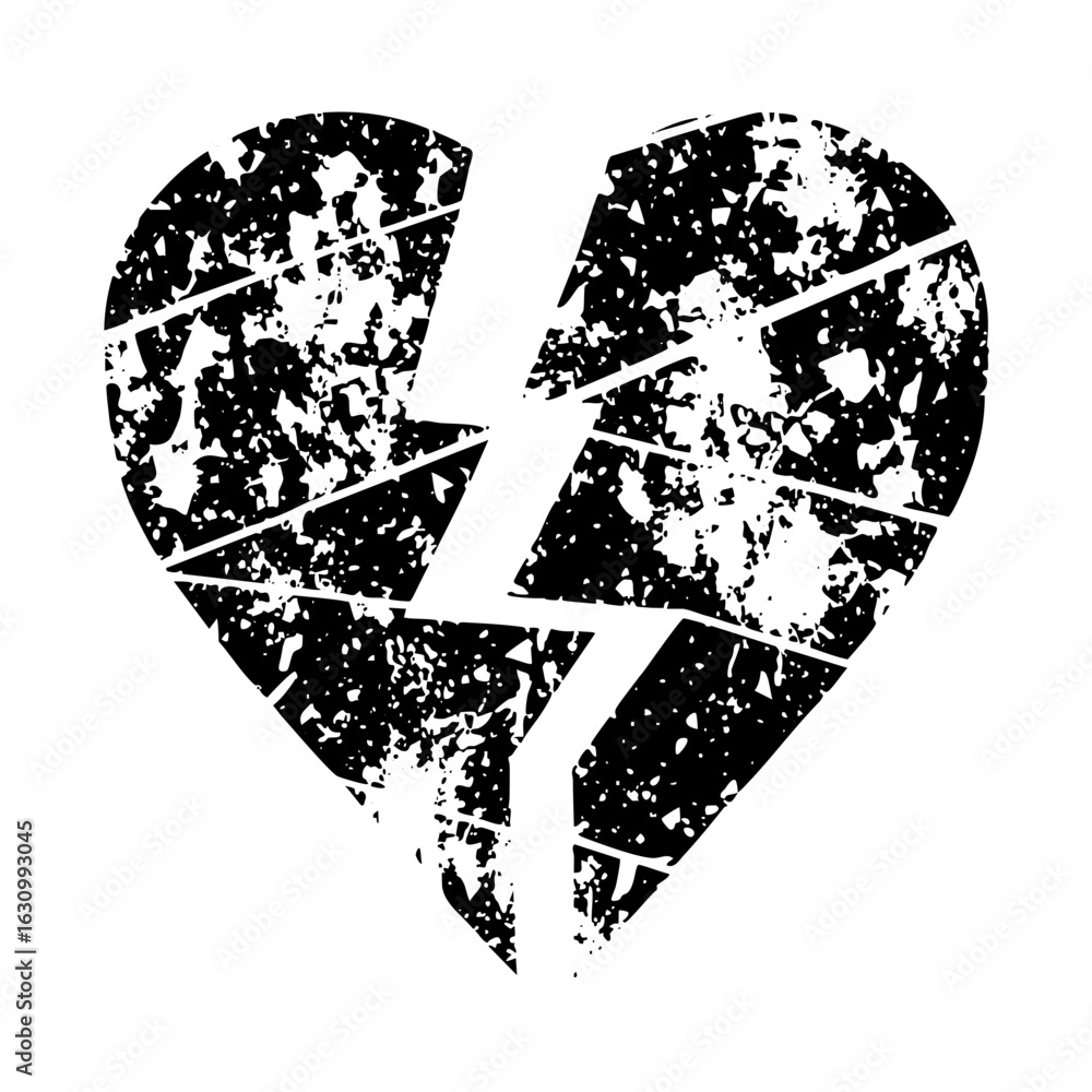 Poster vector distressed broken heart with jagged fracture lines.