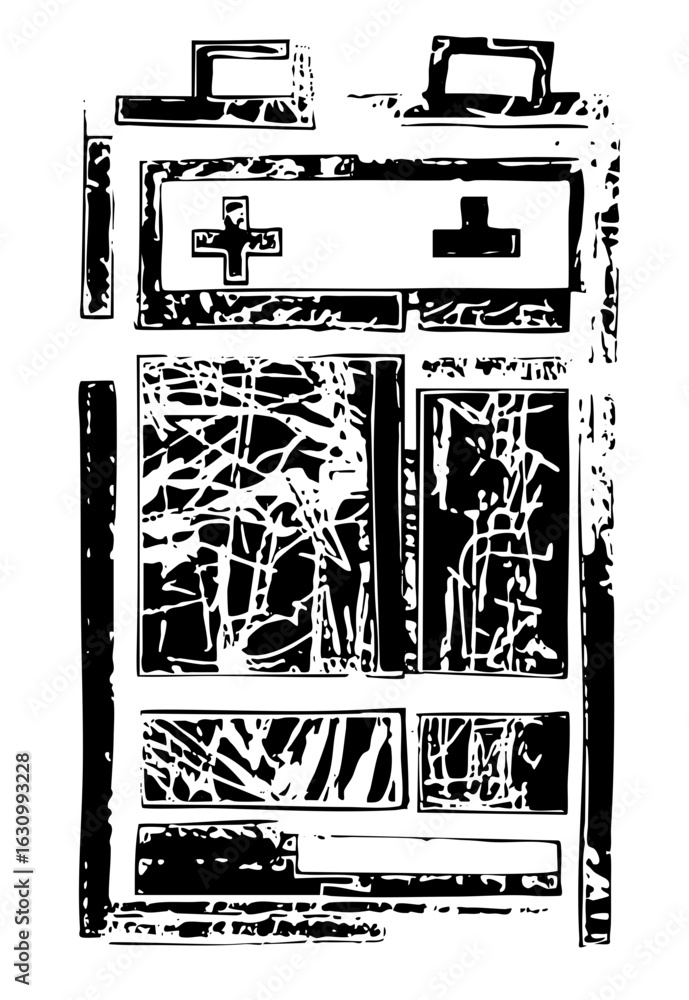 Aufkleber vector abstract geometric arrangement with cross and linear elements.