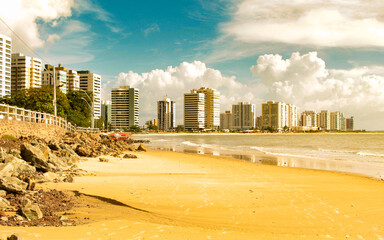 Ponta D'areia beach and modern beachfront apartment buildings in the city of São Luís, capital of...