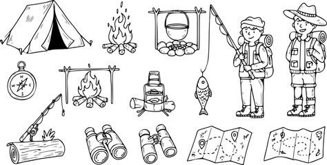 Obraz premium Camping Hiking Clipart: Outdoor Adventure Icons Explorers