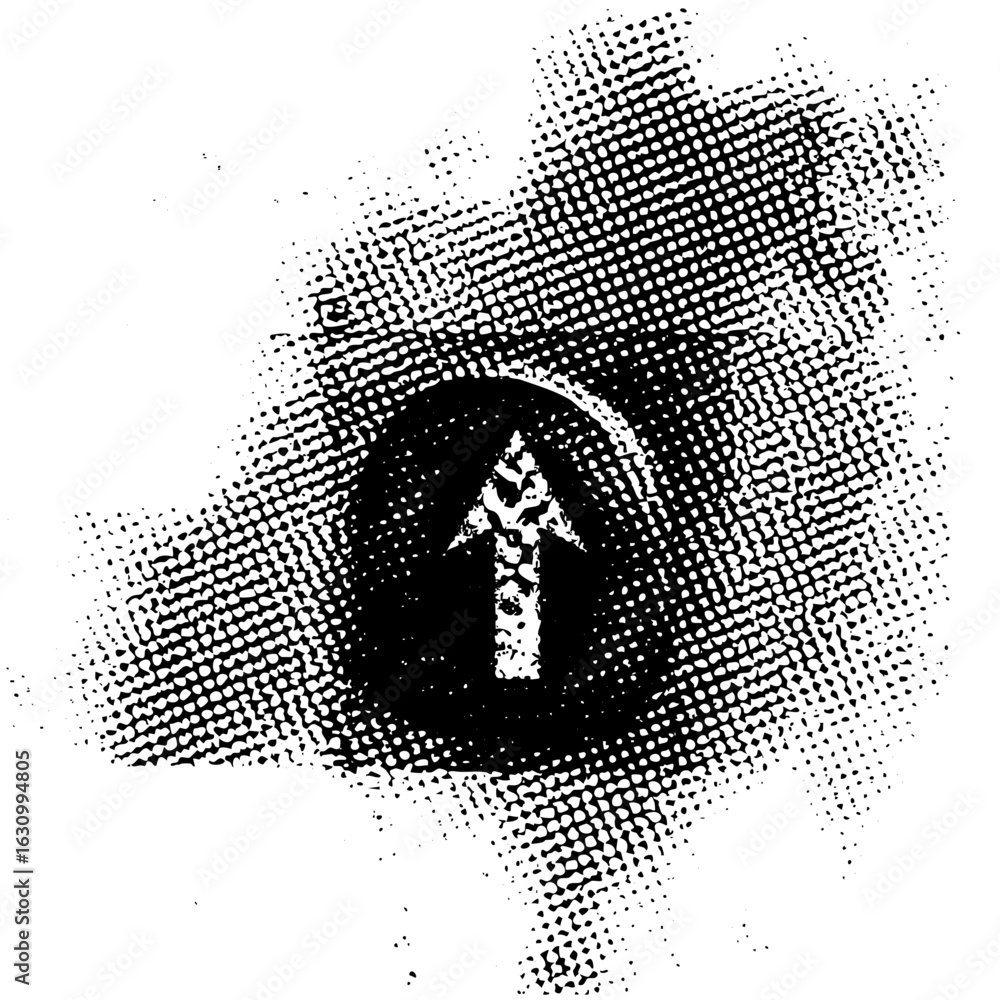 Poster vector directional arrow within a textured circular frame.