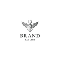 Owl trident logo engraving design vector artwork illustration