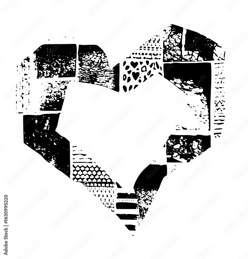Poster vector abstract heart formed by textured geometric blocks.