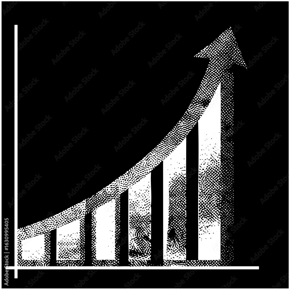 Poster vector ascending bar graph with upward arrow signifies growth and progress.
