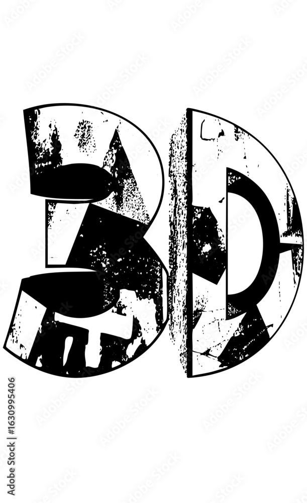 Poster vector distressed typographic featuring split number and letter combination.