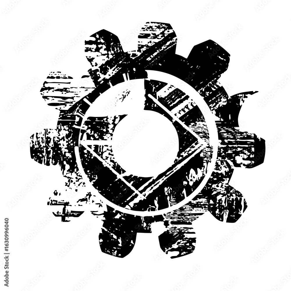 Poster vector distressed mechanical gear with intersecting lines.