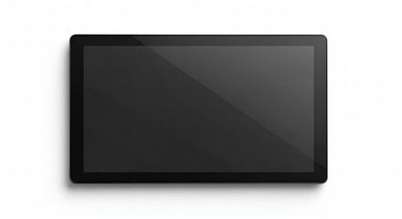 Modern black tablet with a blank screen for mockup purposes, isolated on a white background with a soft shadow.