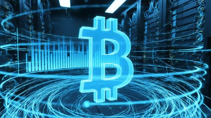 Blue digital currency symbol in server room digital cryptocurrency concept - Powered by Adobe