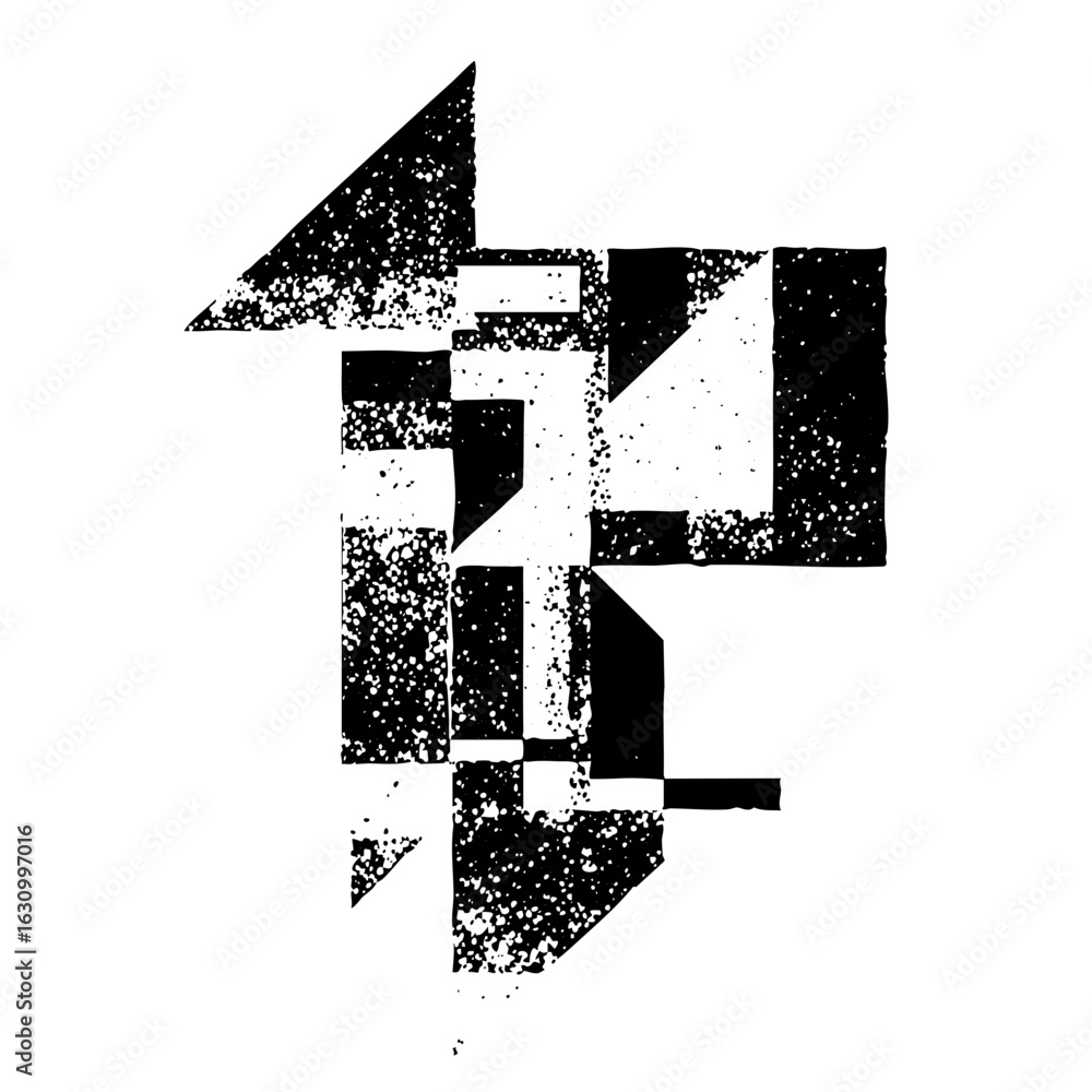 Poster vector abstract geometric letter f with distressed texture.