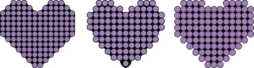 Three purple heart shapes are constructed from circles on a transparent background