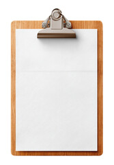 Wooden clipboard with blank white paper