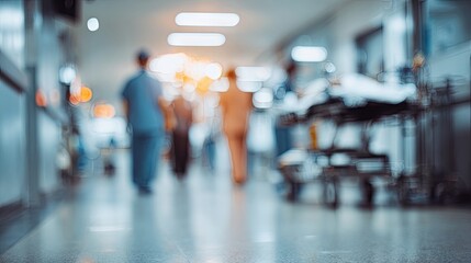 Blurred view of a hospital corridor.