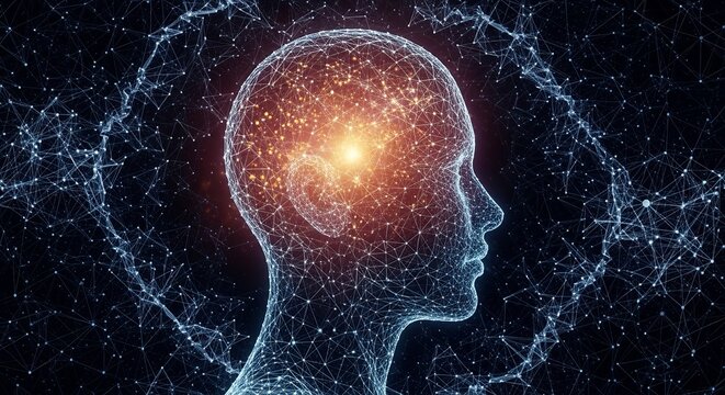 Abstract Head Wireframe Network Connection Background