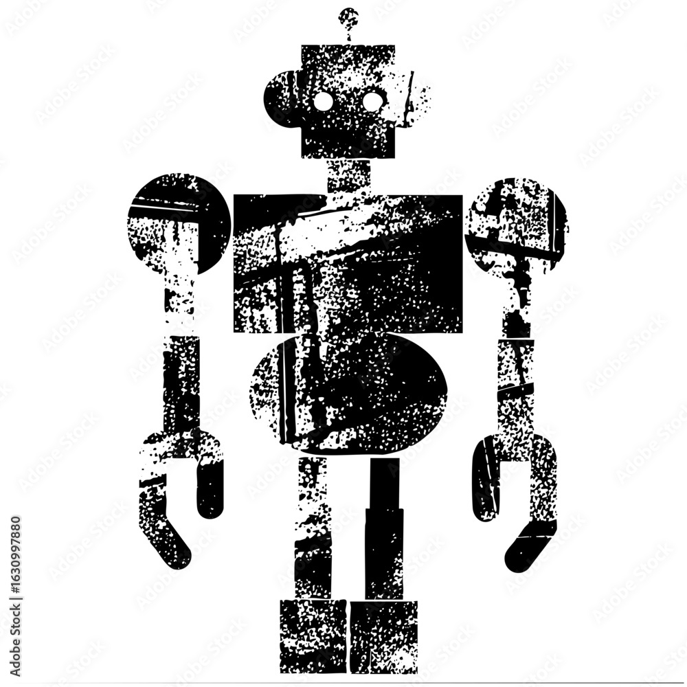 Poster vector retro robot with distressed texture.