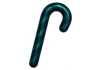 Striped glossy dark green candy cane isolated on transparent background, perfect for christmas projects