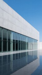 Fototapeta premium Modern Building with Reflective Glass Facade and Concrete Walls