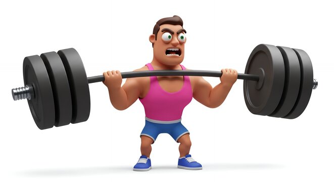 Cartoon man lifting barbell - Powered by Adobe