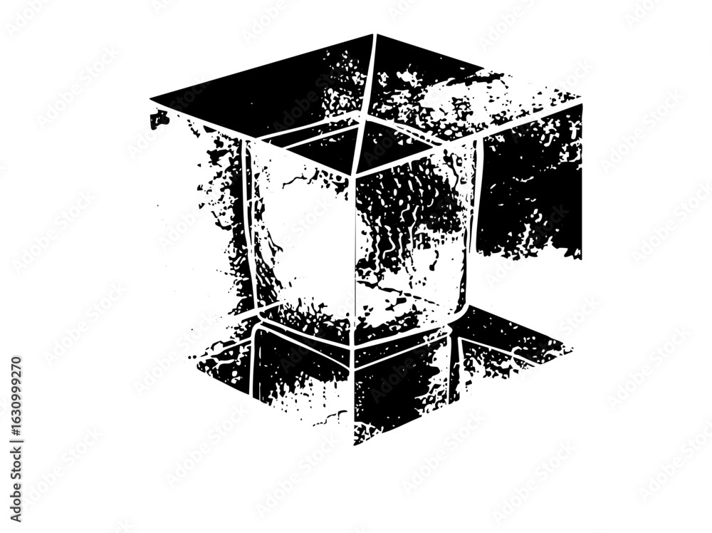 Poster vector abstract geometric cube with distressed texture.