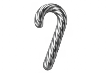 Metallic silver candy cane rotating on transparent background, perfect for christmas projects and festive designs
