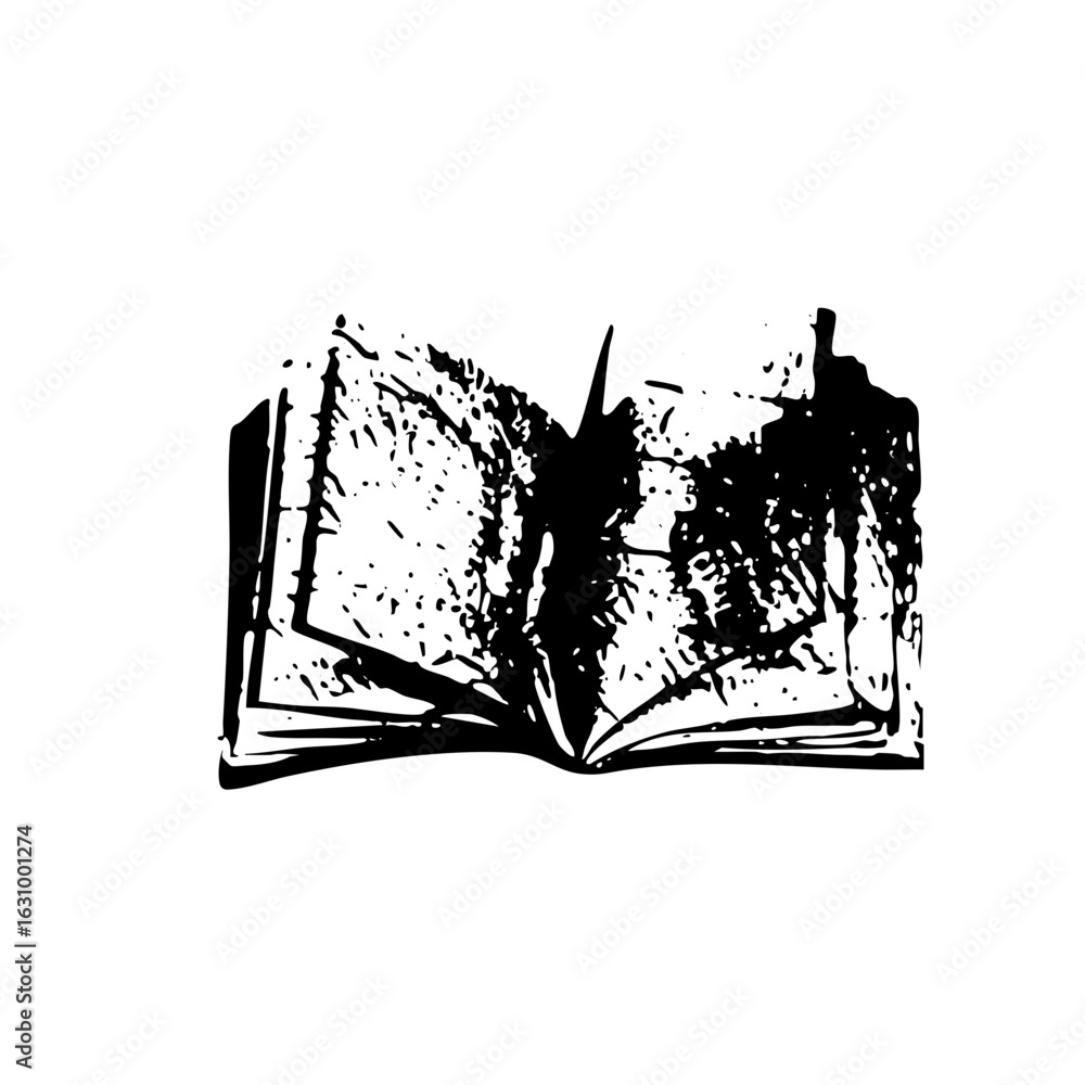 Poster vector stylized open book with textured pages.