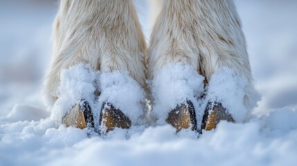 Close-Up of Unique Reindeer Hooves on Snowy Ground in Winter Scene