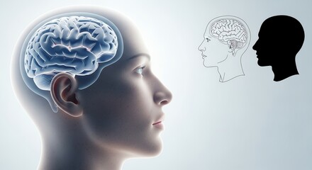 Fototapeta premium Human Head and Brain Anatomy Illustration