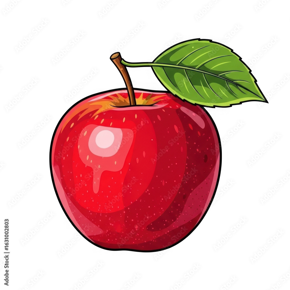 Poster red apple with leaf isolated on transparent background