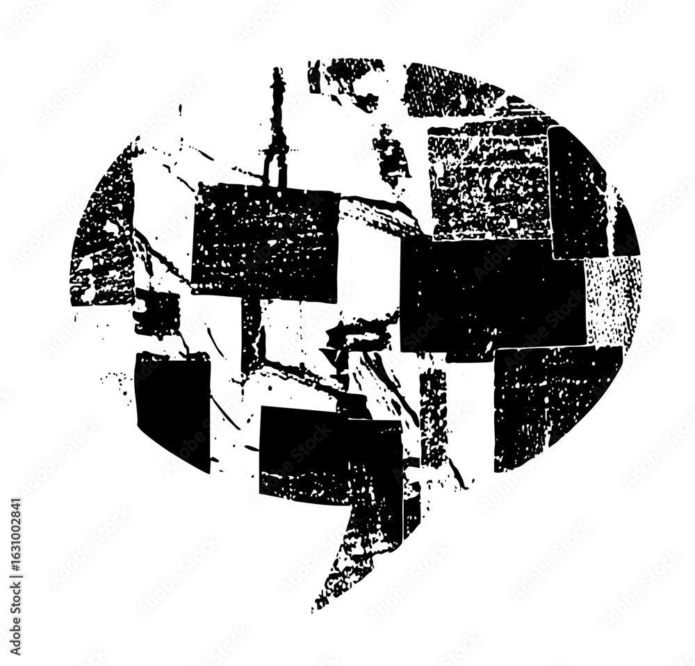 Poster Vector Abstract geometric features fragmented shapes within a speech bubble.