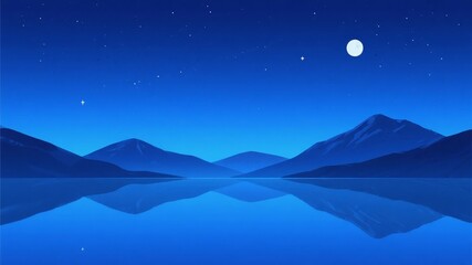 Obraz premium Calm Night Landscape with Moonlit Mountains and Reflective Water