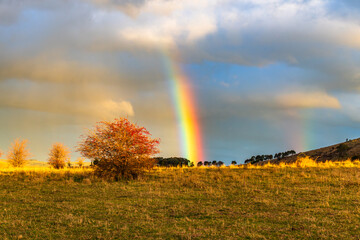 Rainbow over the rural countryside