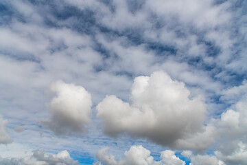 Medium and low cloud cover in the blue afternoon sky