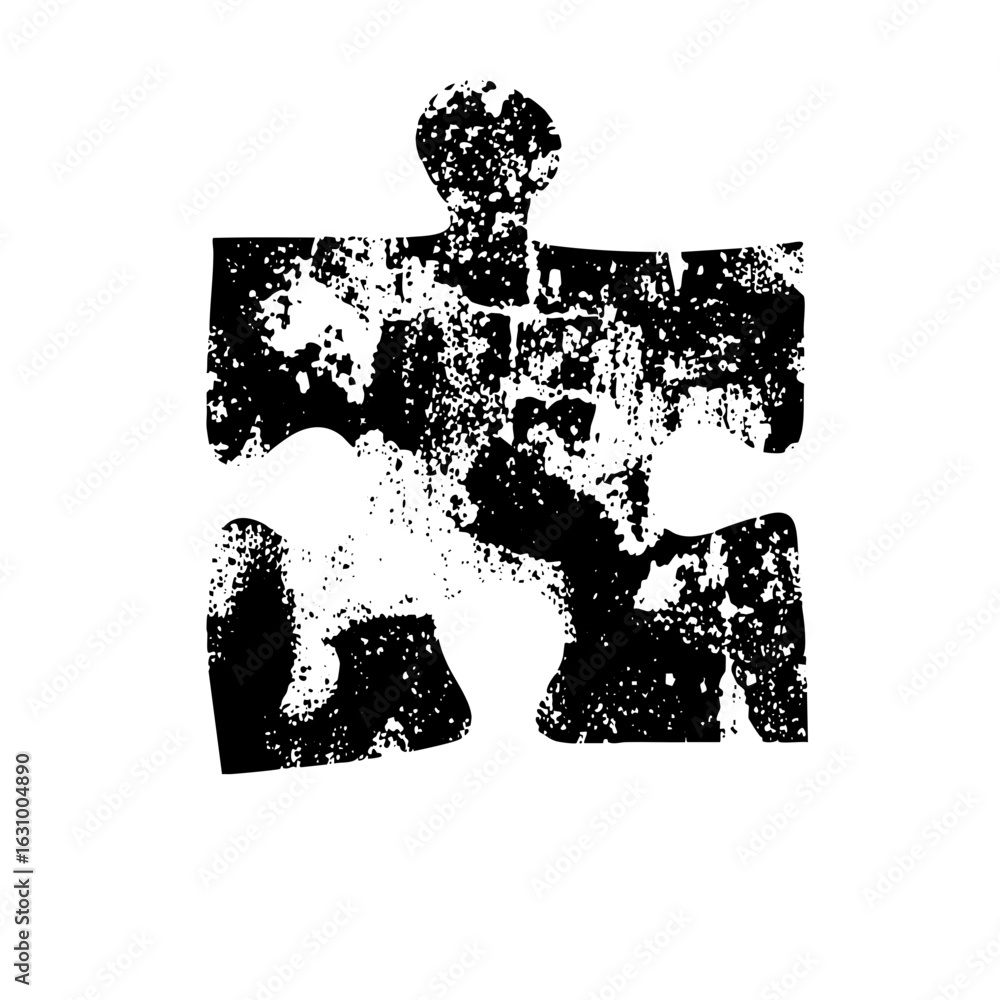Poster vector distressed puzzle piece with fragmented texture.