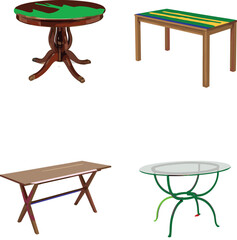 Round table, rectangular table, wooden furniture, glass tabletop, modern design, classic decor, colorful surface, stylish interior, home, office