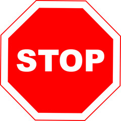 Vector illustration of a STOP sign with an octagonal shape in red and white. 