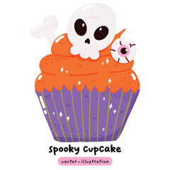 Kawaii Halloween Cupcake Cute Spooky Cupcake illustration vector