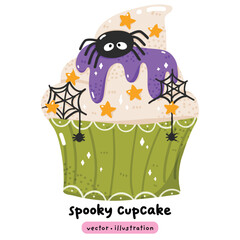 Kawaii Halloween Cupcake Cute Spooky Cupcake illustration vector