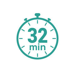 32 minute Timer, clock, icon vector stopwatch isolated icons.