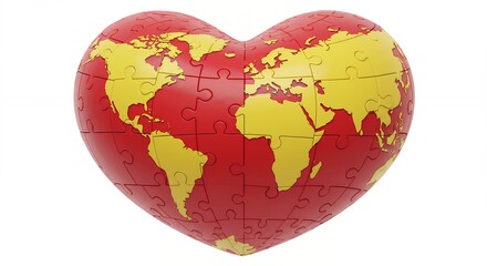 World map heart puzzle illustration