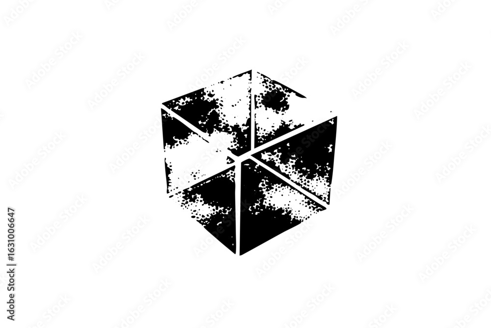 Poster vector abstract geometric cube with distressed texture.