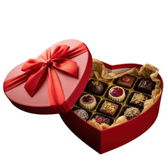 Heart box of chocolates isolated on transparent background