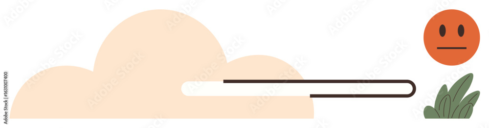 Poster loading bar overlaying cloud with neutral face above grass. ideal for process, status, pending tasks