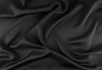Fototapeta premium Black Crumpled Silk Texture Background