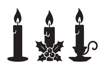 Obraz premium set of candles, Melting candle line art silhouette vector illustration on a white background, Candle icon set, candle black silhouette icon, Candle vector icon set black filled and outlined style.