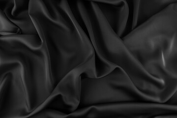 Fototapeta premium Black Crumpled Silk Texture Background